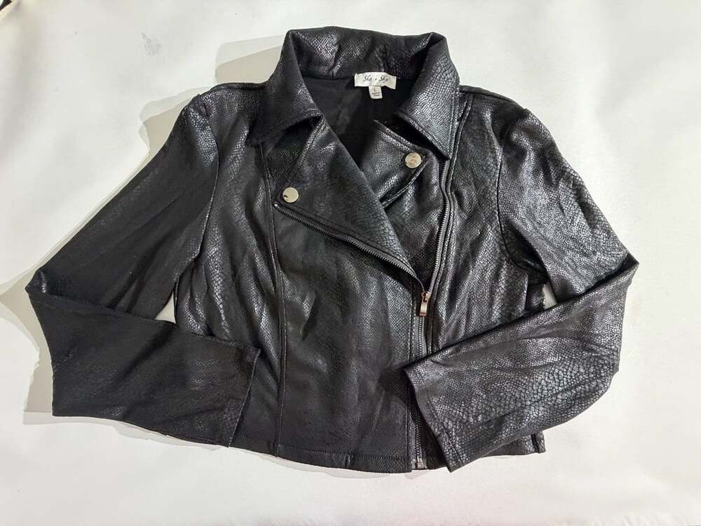 She + Sky Black Faux Leather Snakeskin Moto Biker Jacket Womens L